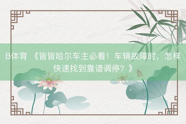 B体育 《皆皆哈尔车主必看！车辆故障时，怎样快速找到靠谱调停？》